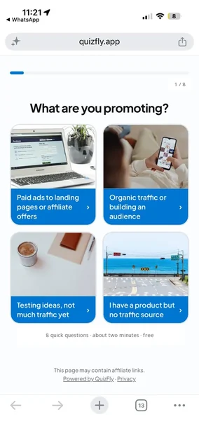 A published QuizFly quiz asking the visitor what they are promoting